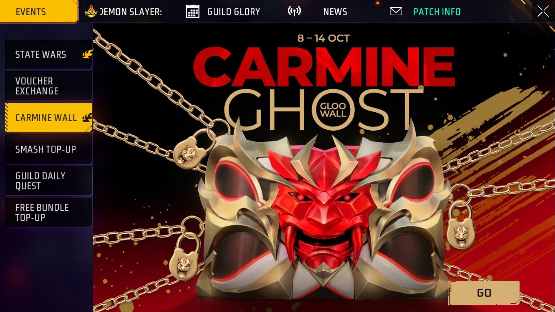 Follow the steps specified below to access the Carmine Wall event (Image via Garena)