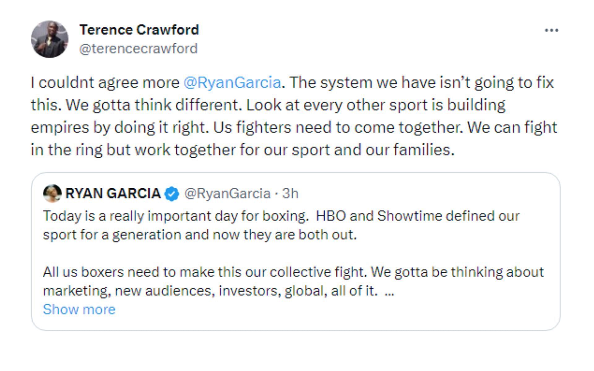 Terence Crawford responds to Ryan Garcia