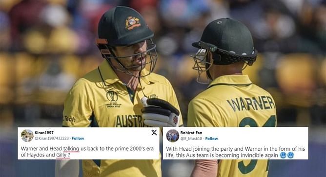 "Remind of Matthew Hayden and Adam Gilchrist" - Fans erupt as David Warner, Travis Head share 175-run opening partnership in AUS vs NZ 2023 World Cup
