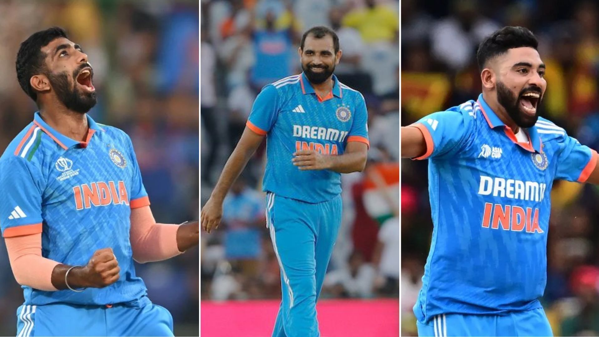 (L-R): Jasprit Bumrah, Mohammed Shami and Mohammed Siraj