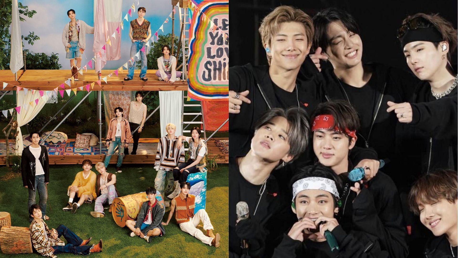 SEVENTEEN and BTS get tied on a special record (Images via Twitter/kchartsmaster and Pinterest/ deepabaskar0007)