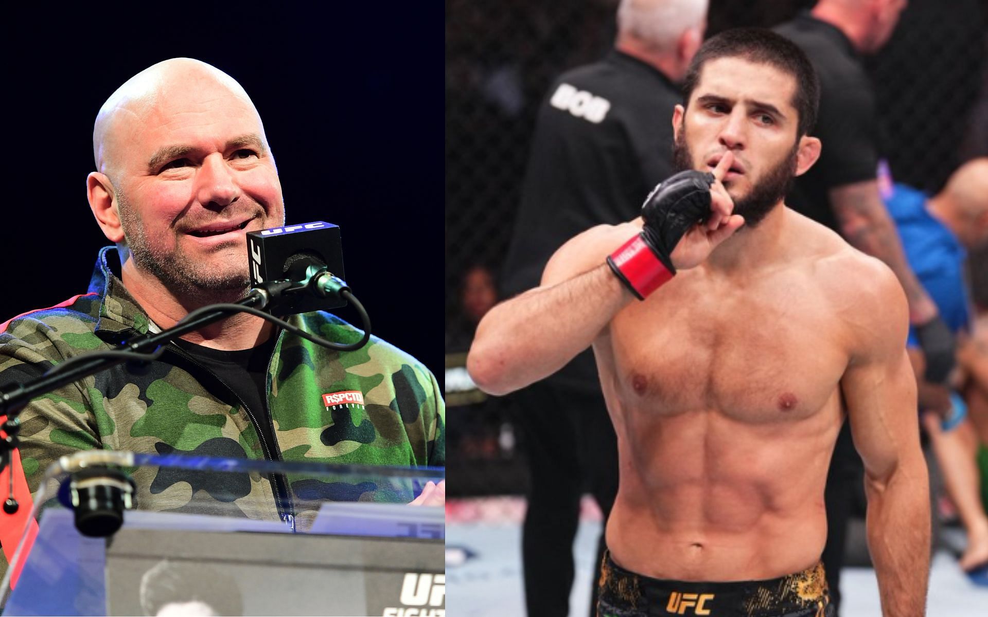 Dana White (Left) and Islam Makhachev (Right) [Images via: @ufc on X and Getty]