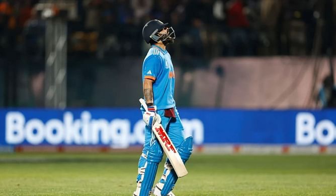 [Watch] Virat Kohli holes out in deep to fall 5 short of record-equalling 49th ODI century in IND-NZ 2023 World Cup clash