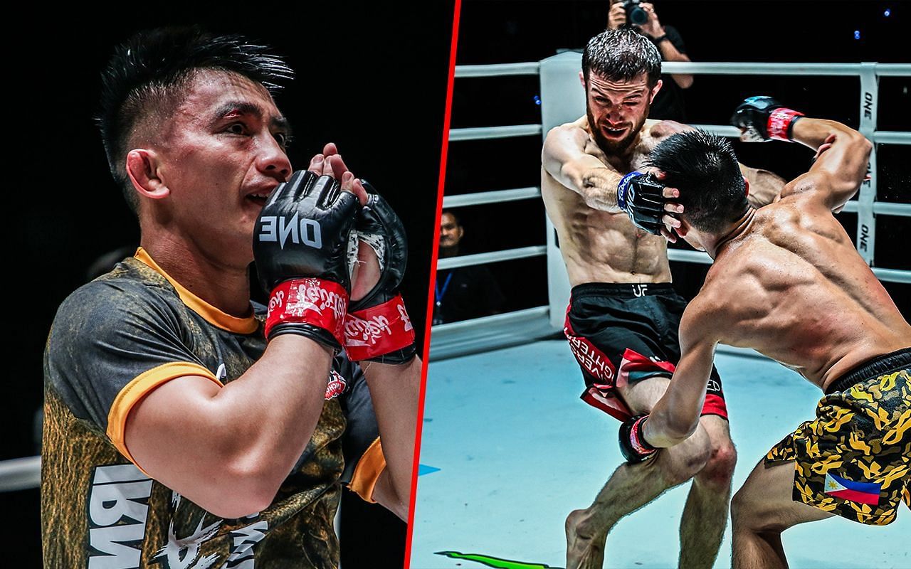 Joshua Pacio (left) and Pacio fighting Mansur Malachiev (right) | Image credit: ONE Championship