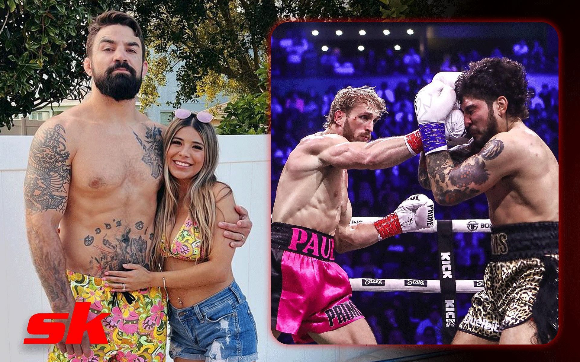 Latory and Mike Perry (left), Logan Paul and Dillon Danis from October 14 boxing match (right) (Images via @latoryperry and @fighting.ltd Instagram)