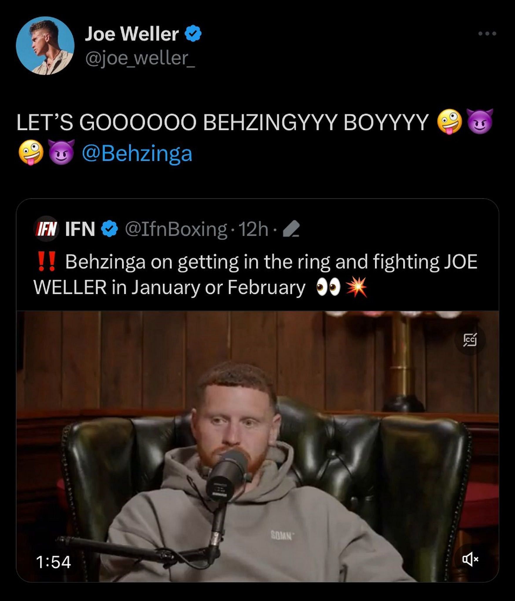 Joe Weller reacts to the clip (Image via X)