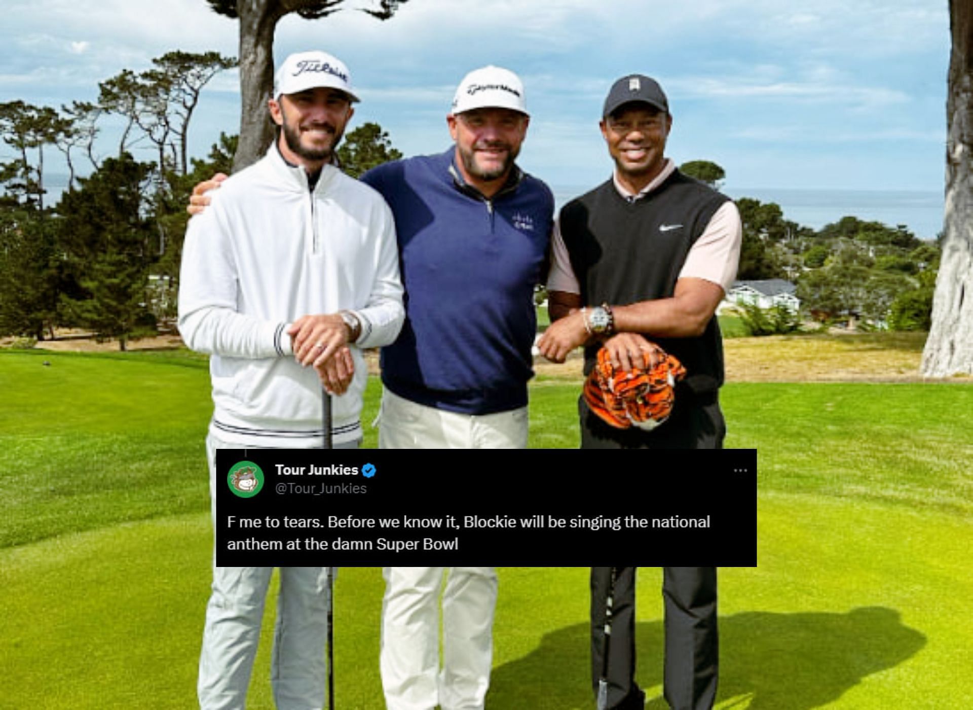 Tiger Woods, Max Homa and Michael Block (Image via Getty).