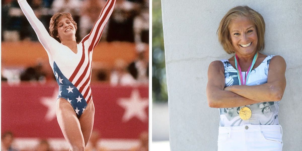 Mary Lou Retton with the medal she won at 1984 Olympics