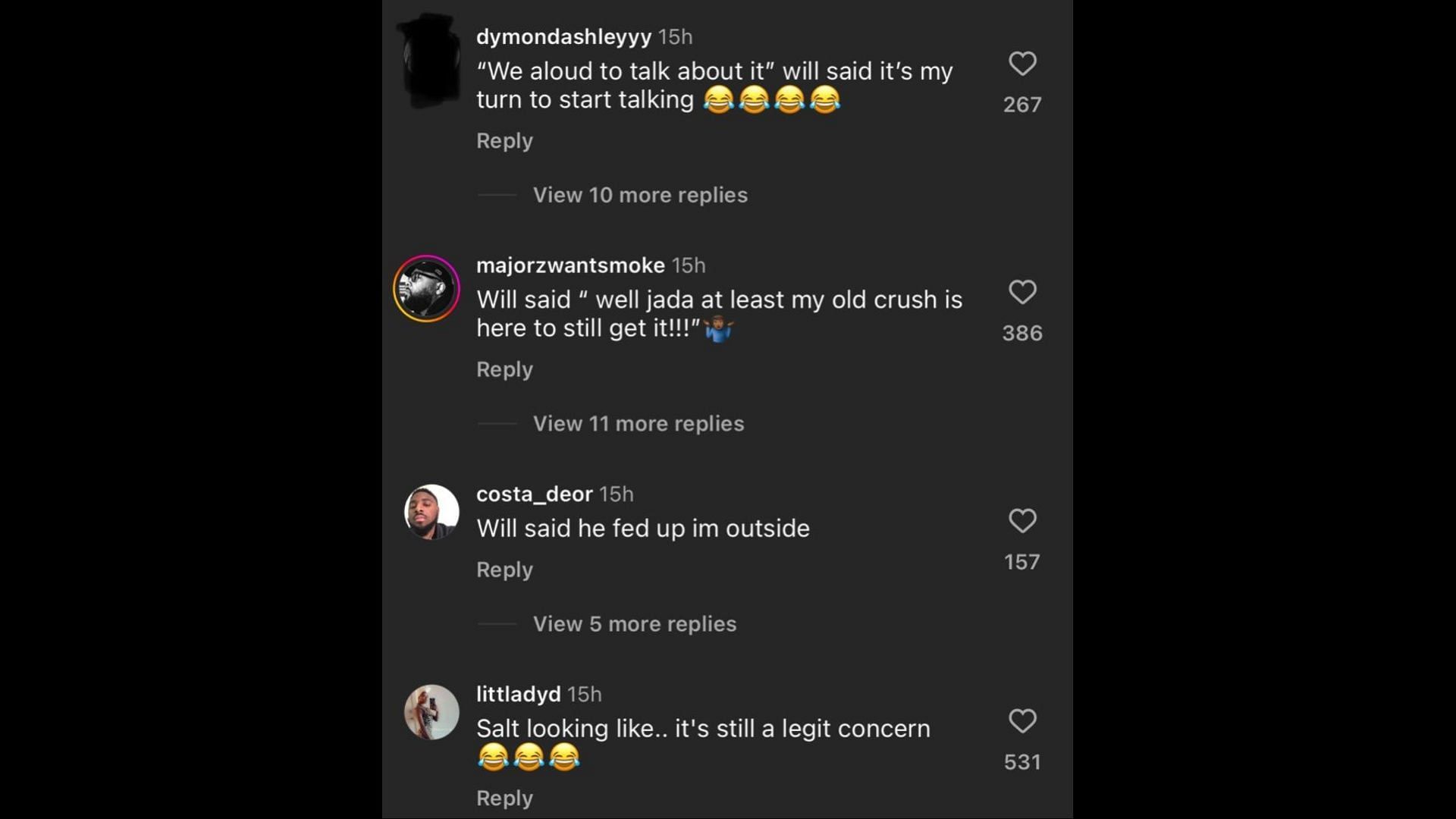 Screenshot of Internet users remarking on Smith and Pepa&#039;s reunion and first date story. (Photo via @theshaderoom/Instagram)