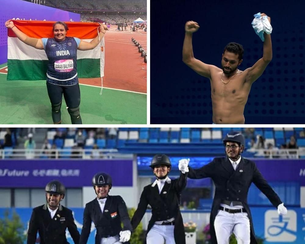Kiran Baliyan (top-left), HS Prannoy (top-right) and the dressage team 