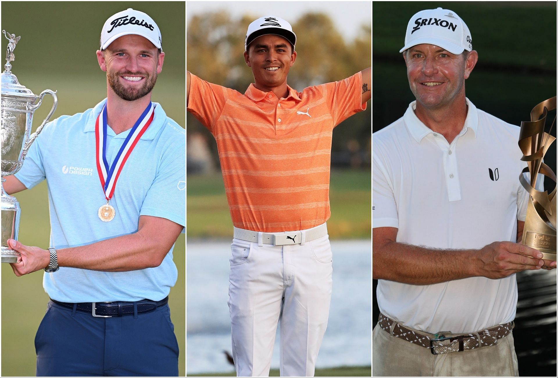 Wyndham Clark, Rickie Fowler, and Lucas Glover (via Getty Images)