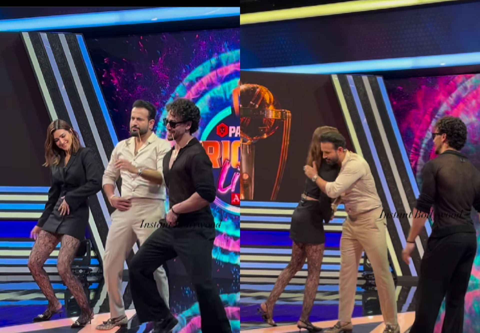 Irfan Pathan dancing with Kriti Sanon and Tiger Shroff. 