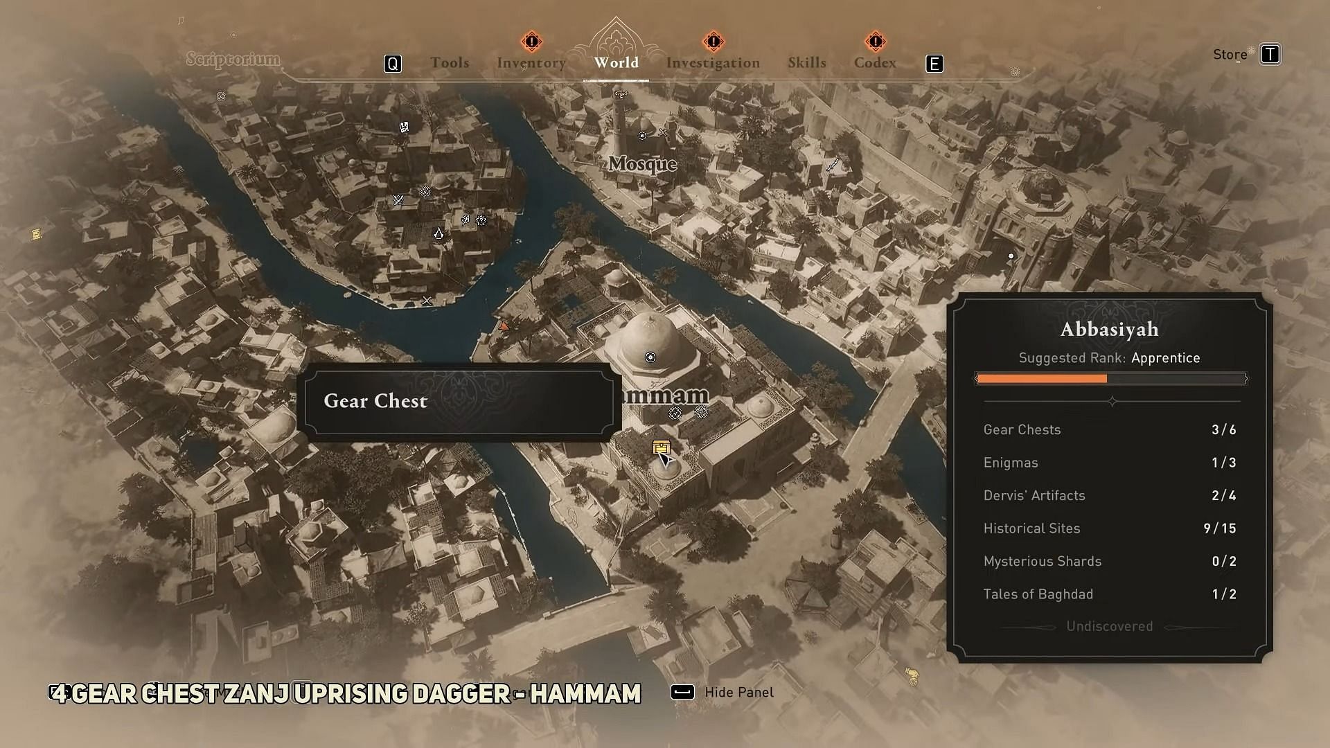 Hammam Gear Chest location in Assassin&#039;s Creed Mirage (Image via WoW Quests/YouTube)