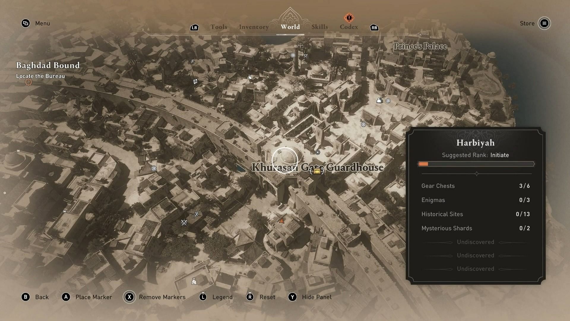 Khurasan Guardhouse gear chest location in Assassin&#039;s Creed Mirage (Image via Ubisoft)