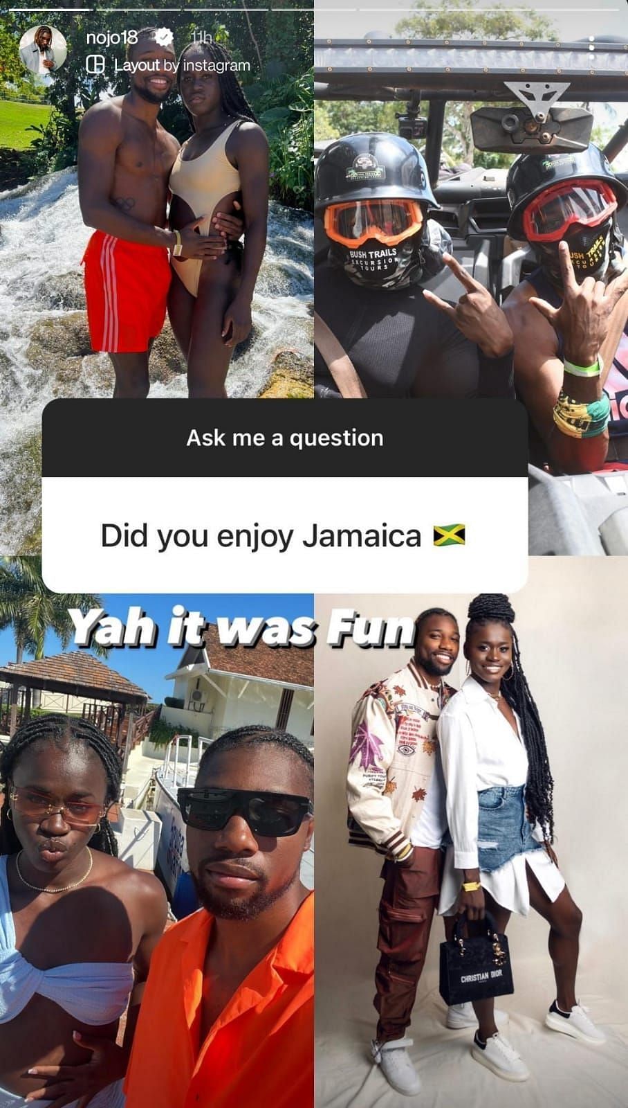 Noah Lyles shared pictures from his vacation in Jamaica along with his girlfriend