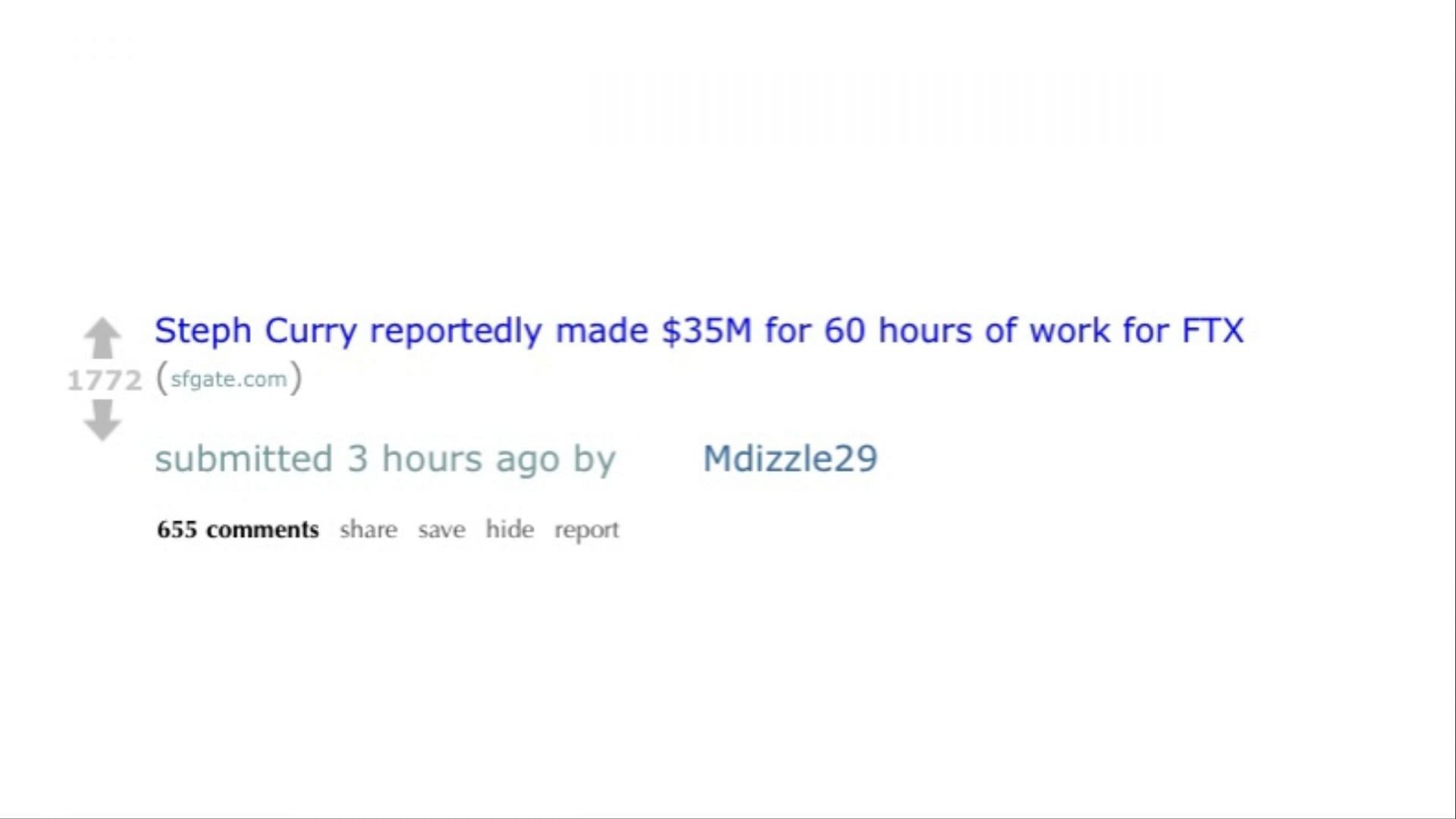 Reddit Post Regarding Steph Curry&#039;s FTX Earnings