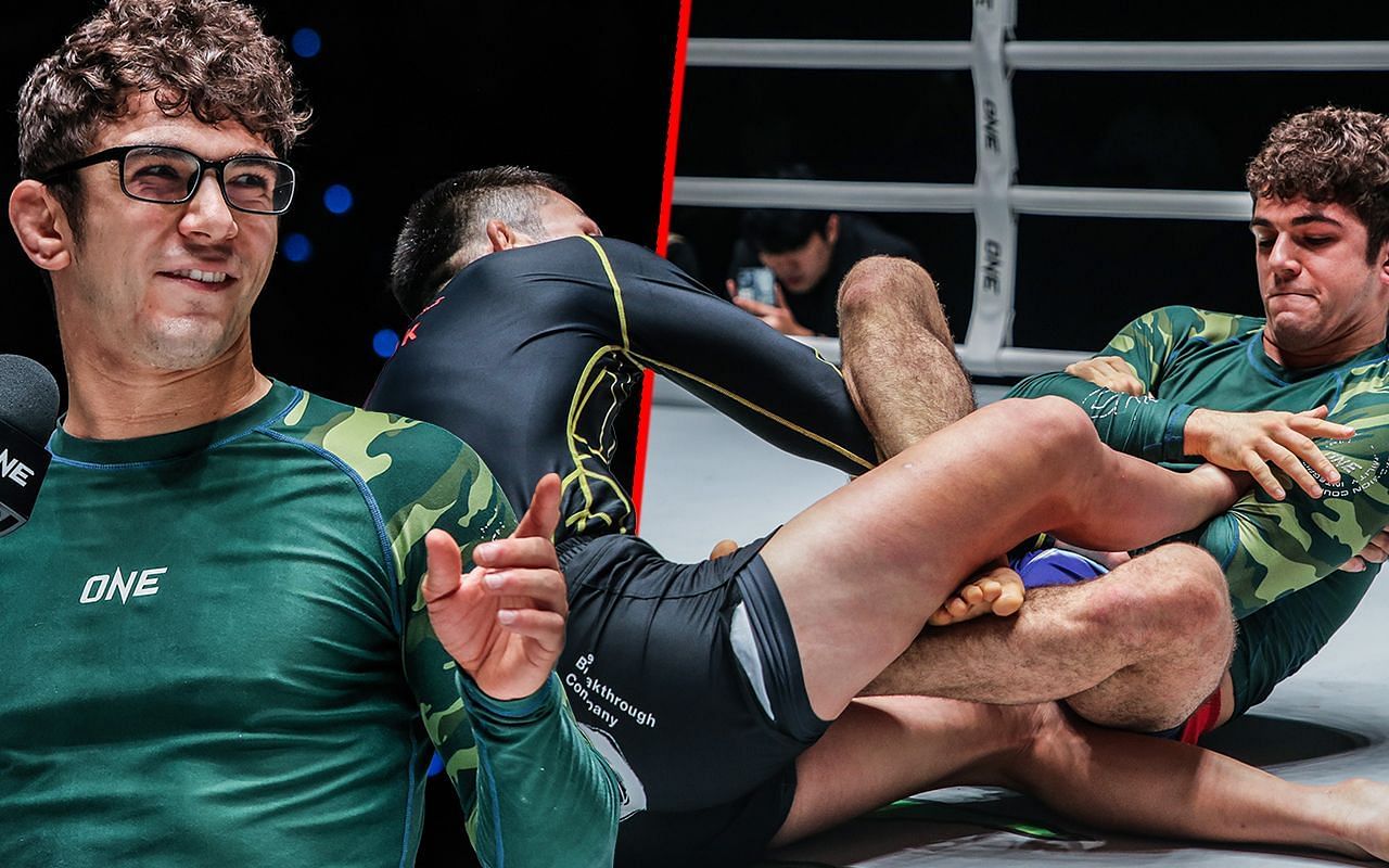 Mikey Musumeci (left) and Musumeci grappling against Shinya Aoki (right) | Image credit: ONE Championship