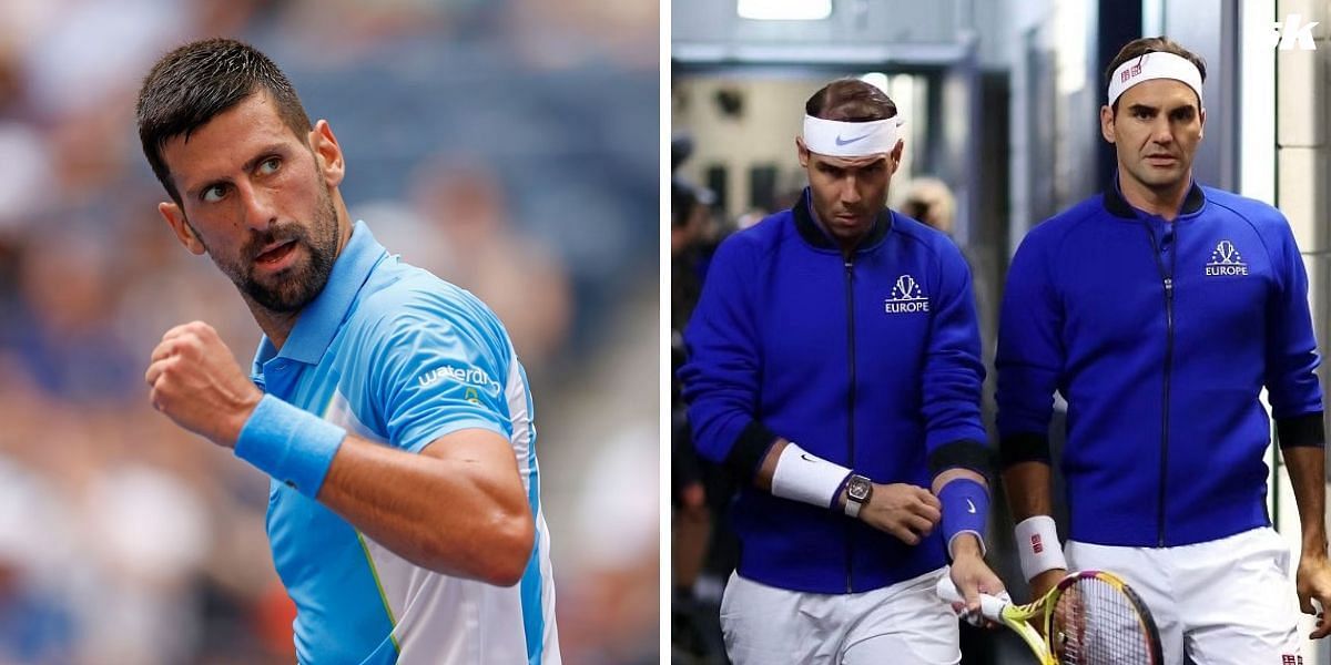 Novak Djokovic (L) and Rafael Nadal &amp; Roger Federer (R)