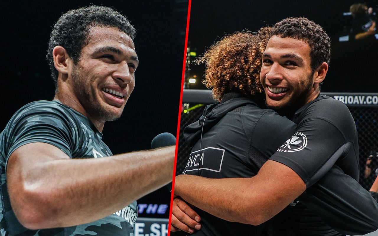 Tye Ruotolo (left) and Tye hugging his twin brother Kade Ruotolo (right) | Image credit: ONE Championship