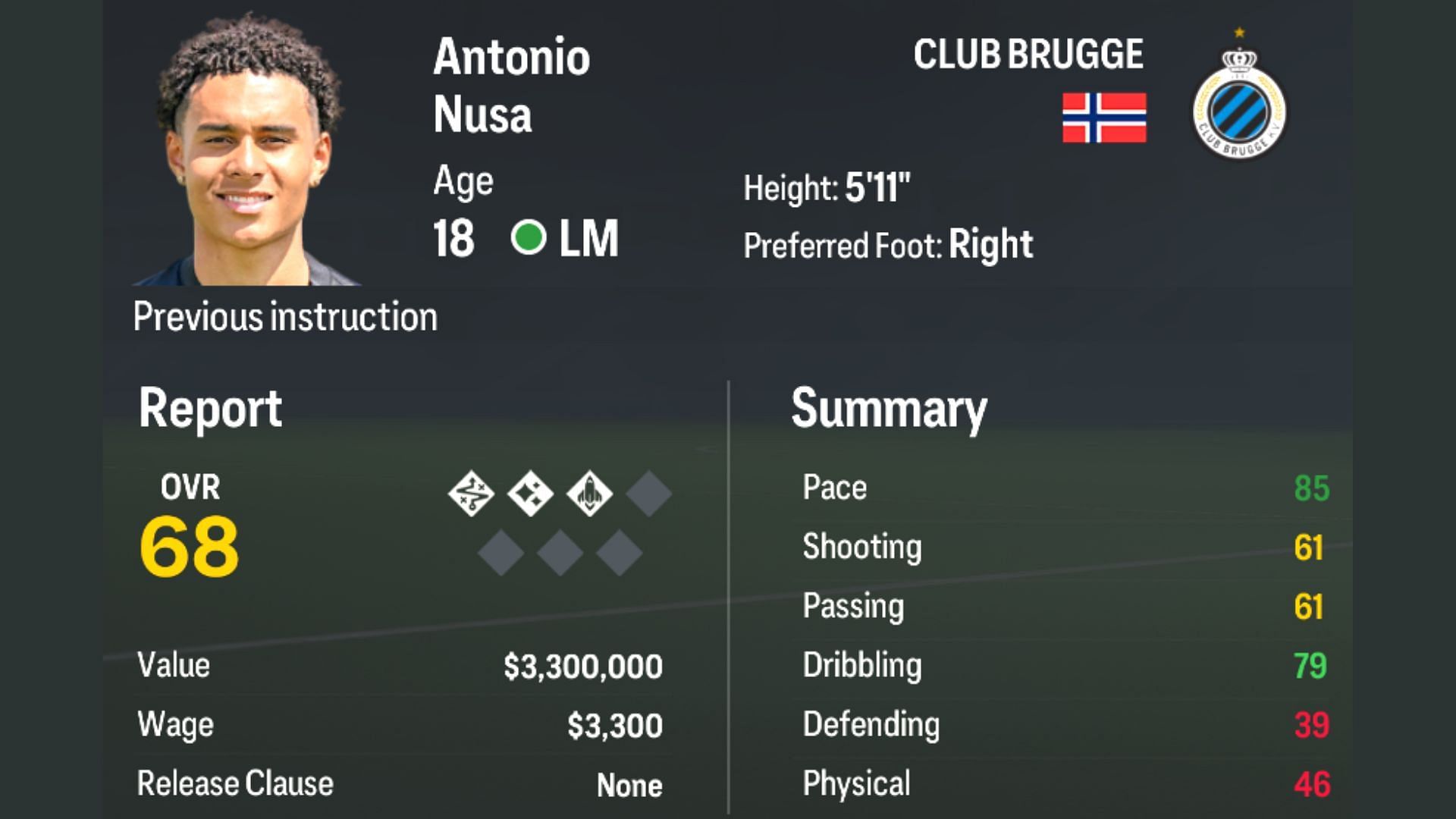 Antonio Nusa in EA FC 24 (image via EA Sports)