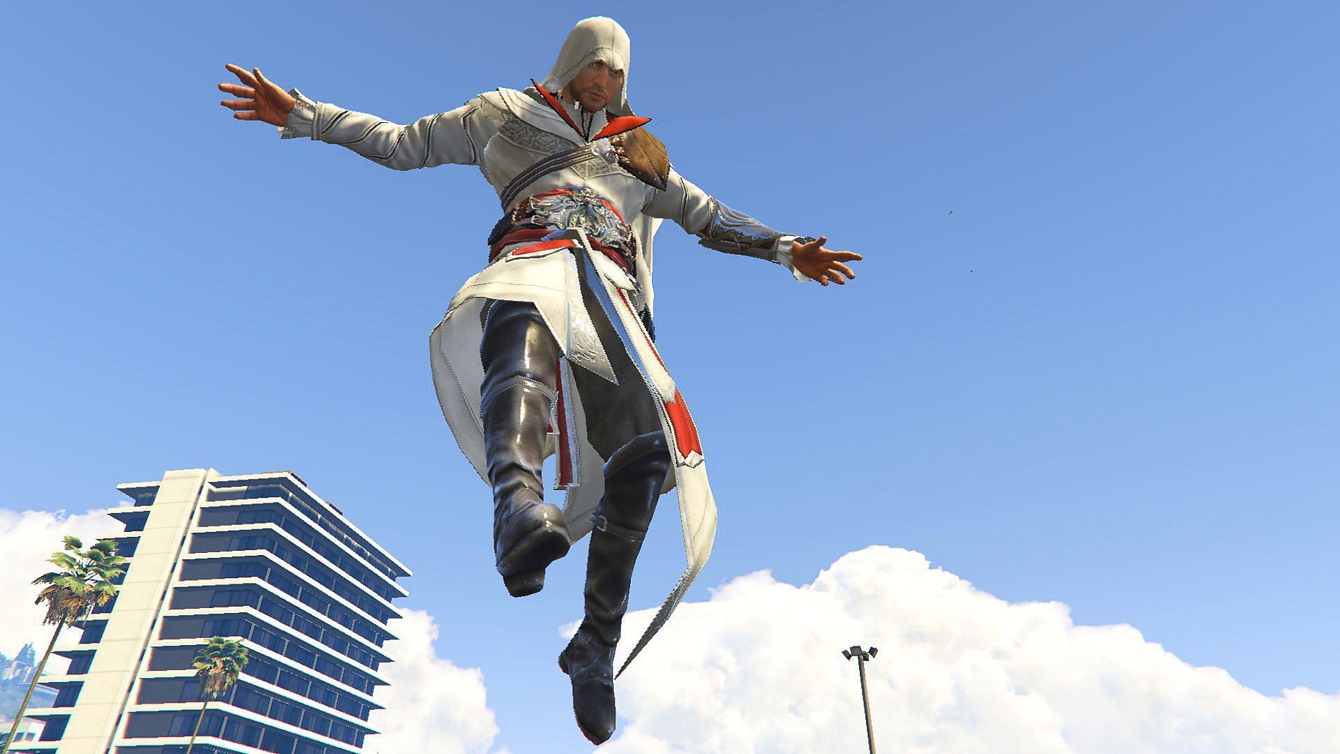 Ezio&#039;s modded outfit in Grand Theft Auto 5 (Image via gta5-mods.com)
