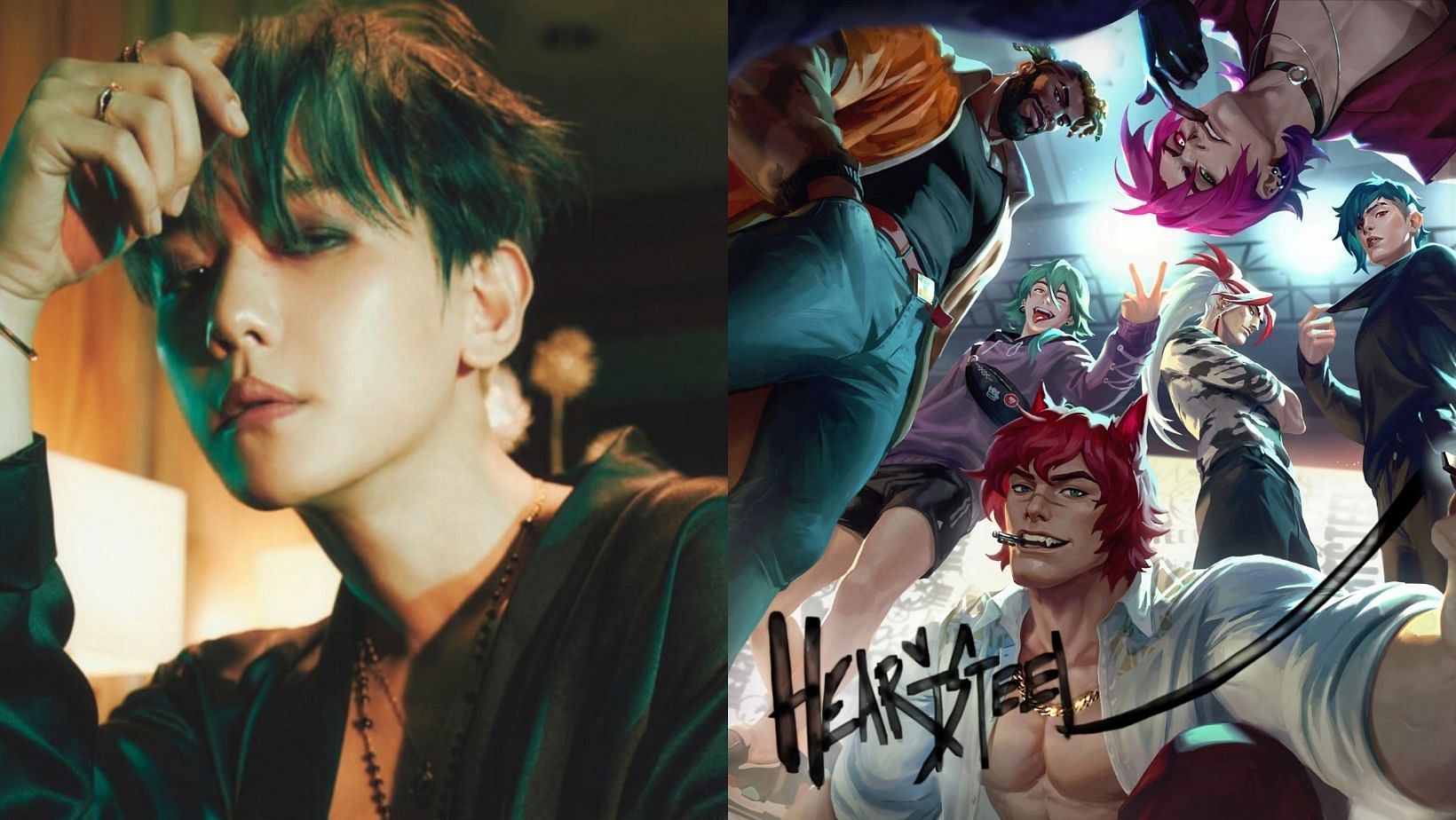 League of Legends&rsquo; HEARTSTEEL featuring EXO Baekhyun. (Images via X/@kchartsmaster)