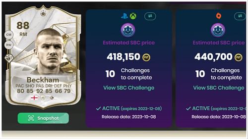 The David Beckham SBC is now live (Image via FUTBIN)