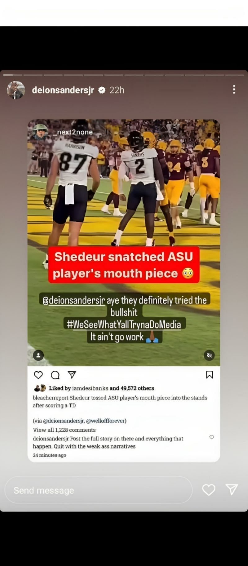 Source: Deion Sanders Jr.&#039;s Instagram story