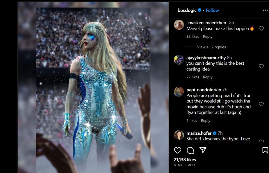 Taylor Swift in a Dazzler costume. (Image via bosslogic, Instagram)