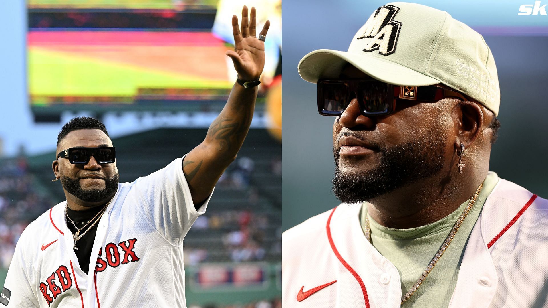 Former Red Sox player David Ortiz looks on before the game between the New York Yankees and the Boston Red Sox at Fenway Park