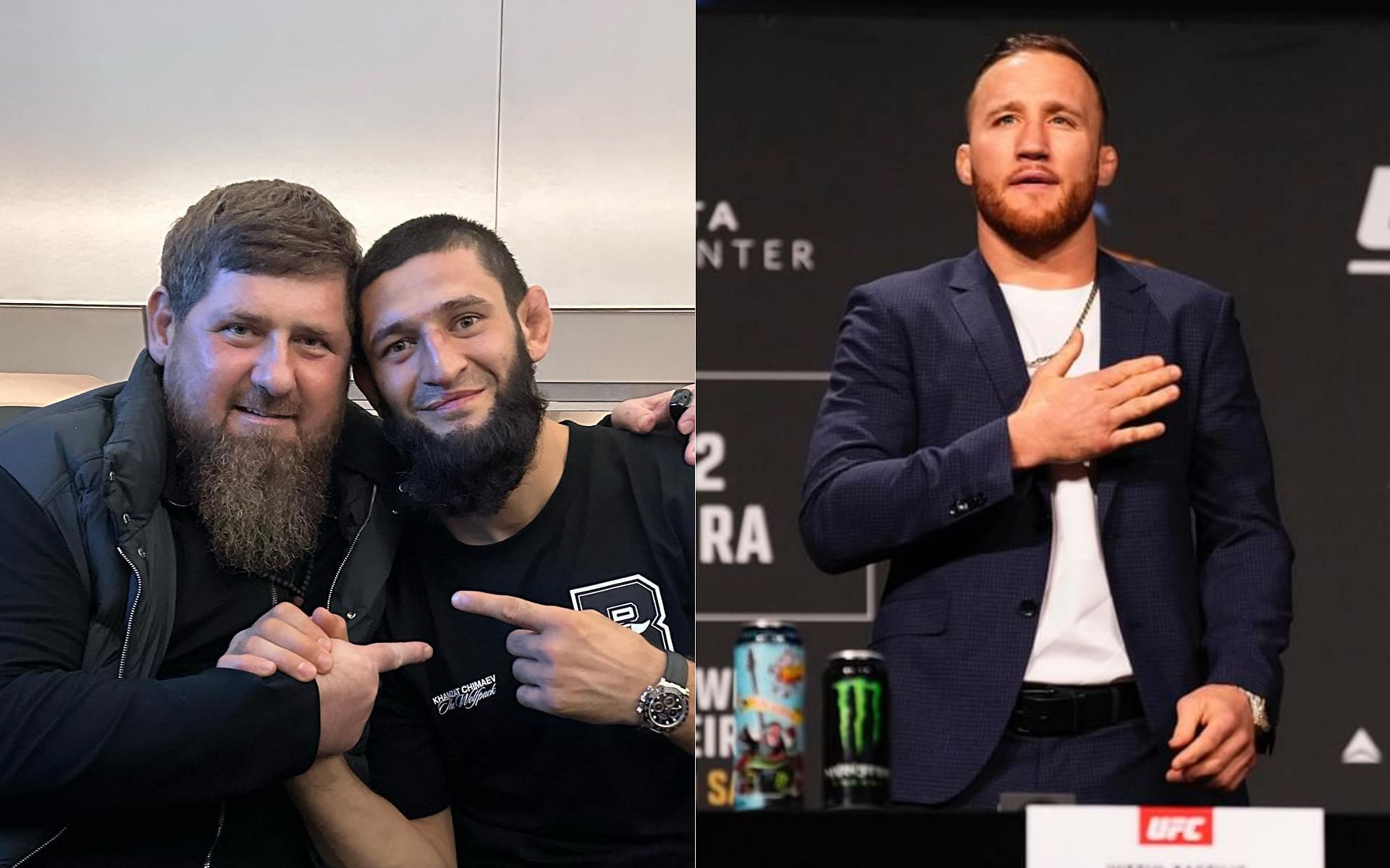 Khamzat Chimaev has come under fire for meeting Chechen warlord Ramzan Kadyrov, a criticism also levied at Justin Gaethje [Image Credit: @khamzat_chimaev and @justin_gaethje on Instagram]