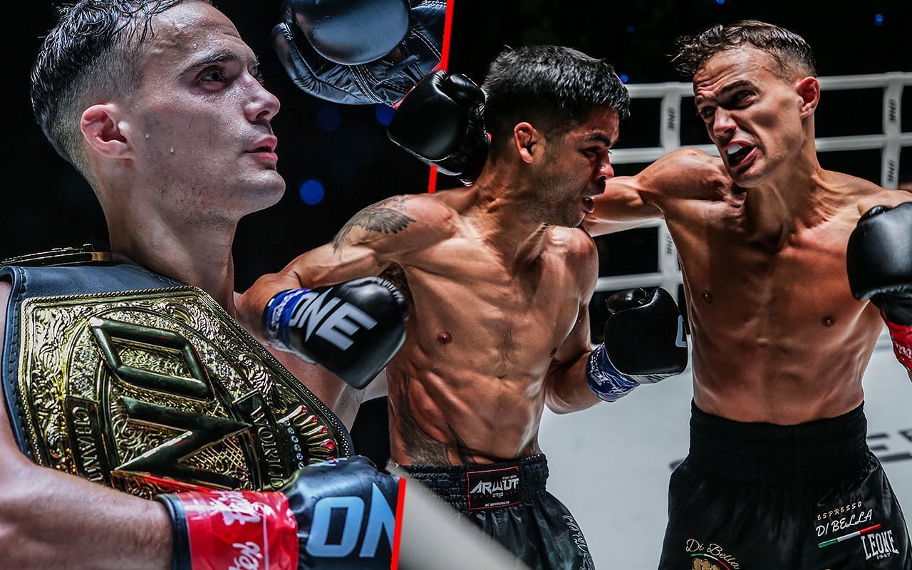 Jonathan Di Bella (left) and Di Bella fighting Danial Williams (right) | Image credit: ONE Championship