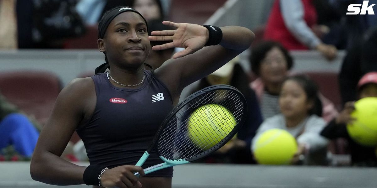 Coco Gauff celebrates after reaching the semifinals at the 2023 China Open