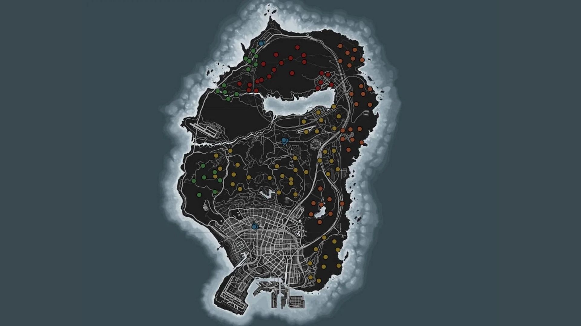 A map showing all possible locations of the Possessed Animals (Image via GTA Lens)