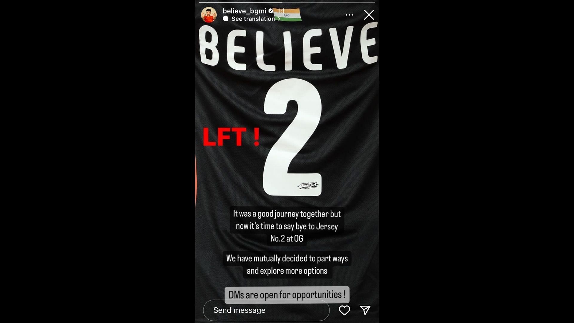 Believe left Orangutan Gaming (Image via Instagram)