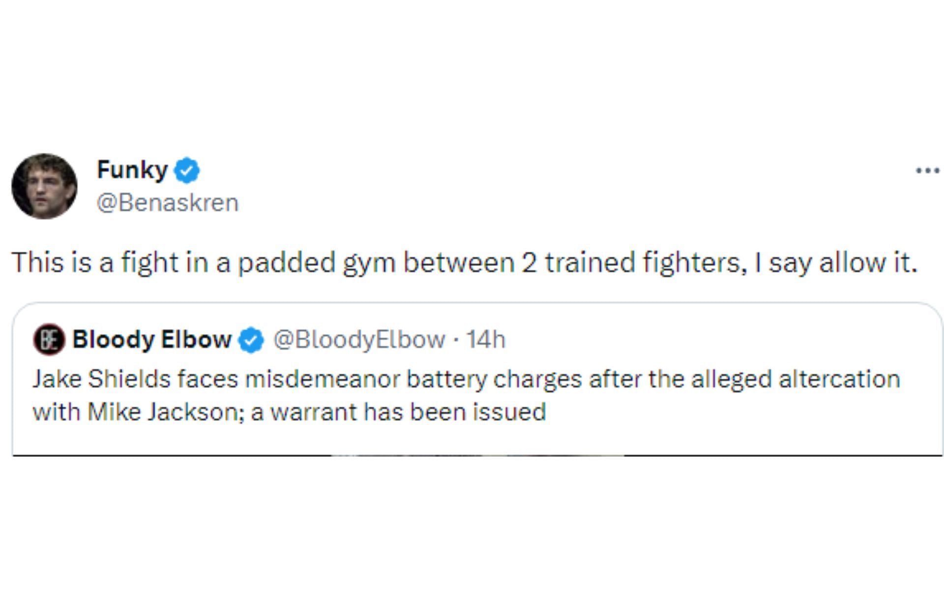 Ben Askren tweet regarding the altercation