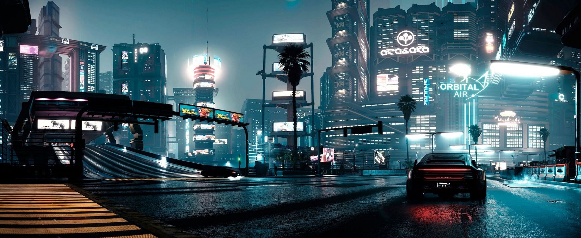 Cruising in Night City in Cyberpunk 2077 (Image by CDPR)