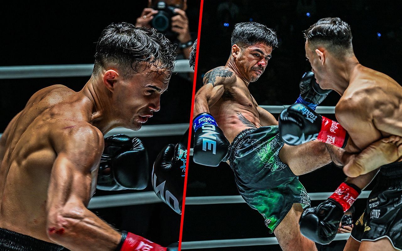 Jonathan Di Bella (left) and Di Bella fighting Danial Williams (right) | Image credit: ONE Championship