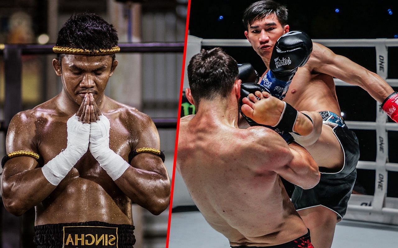 Buakaw (Left) praises the kicking skills of Tawanchai (Right)