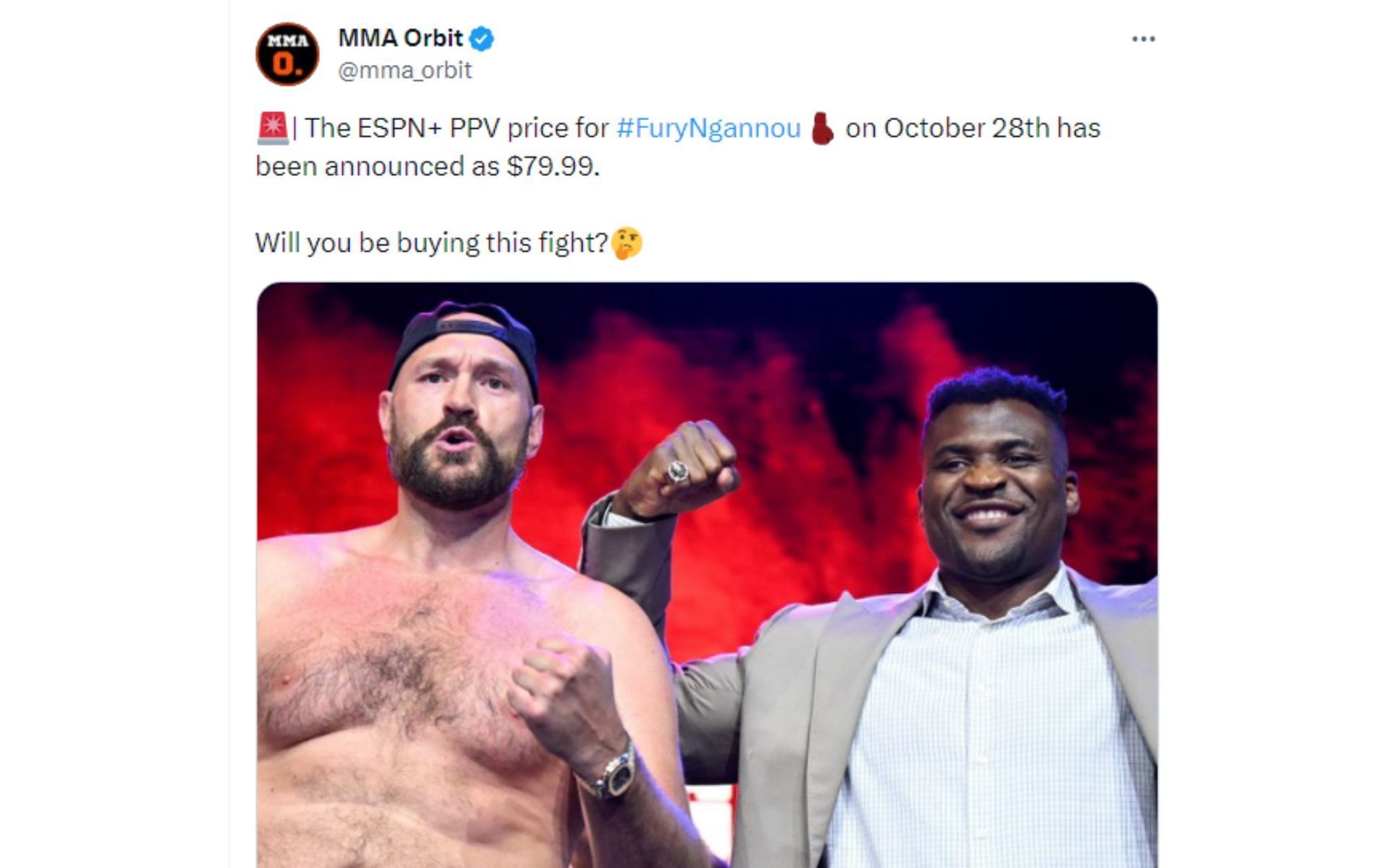 Tweet regarding pay-per-view price