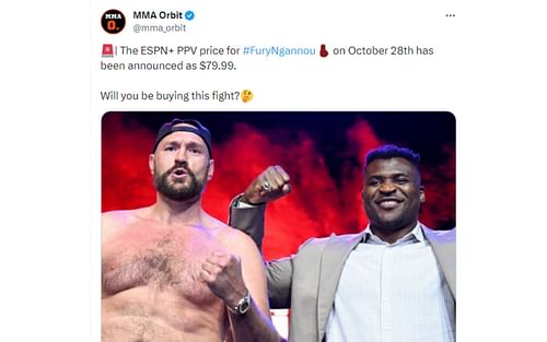 Tweet regarding pay-per-view price