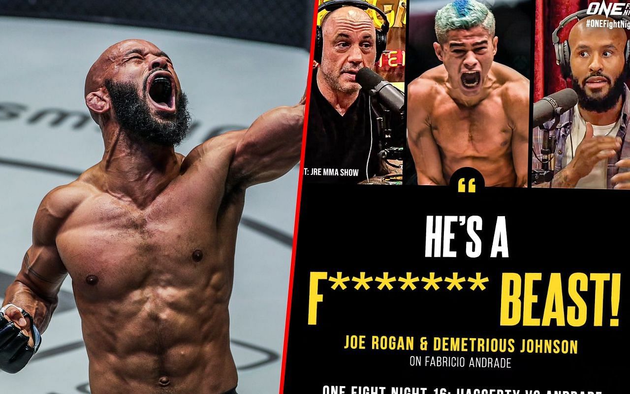 Demetrious Johnson (left) and a photo of ONE Championship