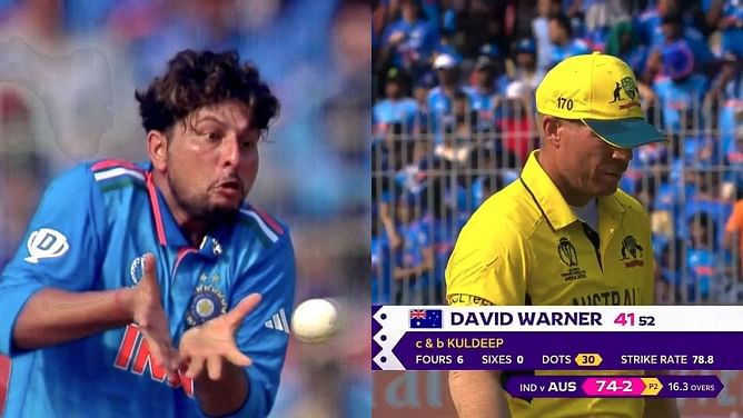 [Watch] Kuldeep Yadav takes the crucial wicket of David Warner with a crisp caught-and-bowled effort