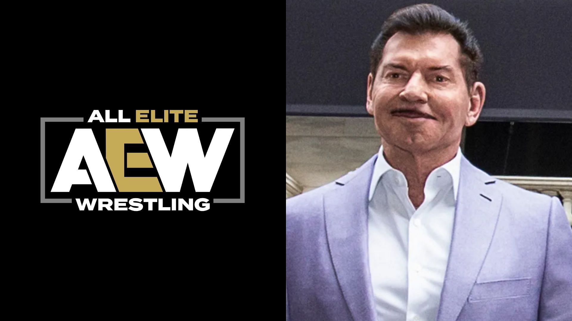 AEW logo (left), Vince McMahon (right)
