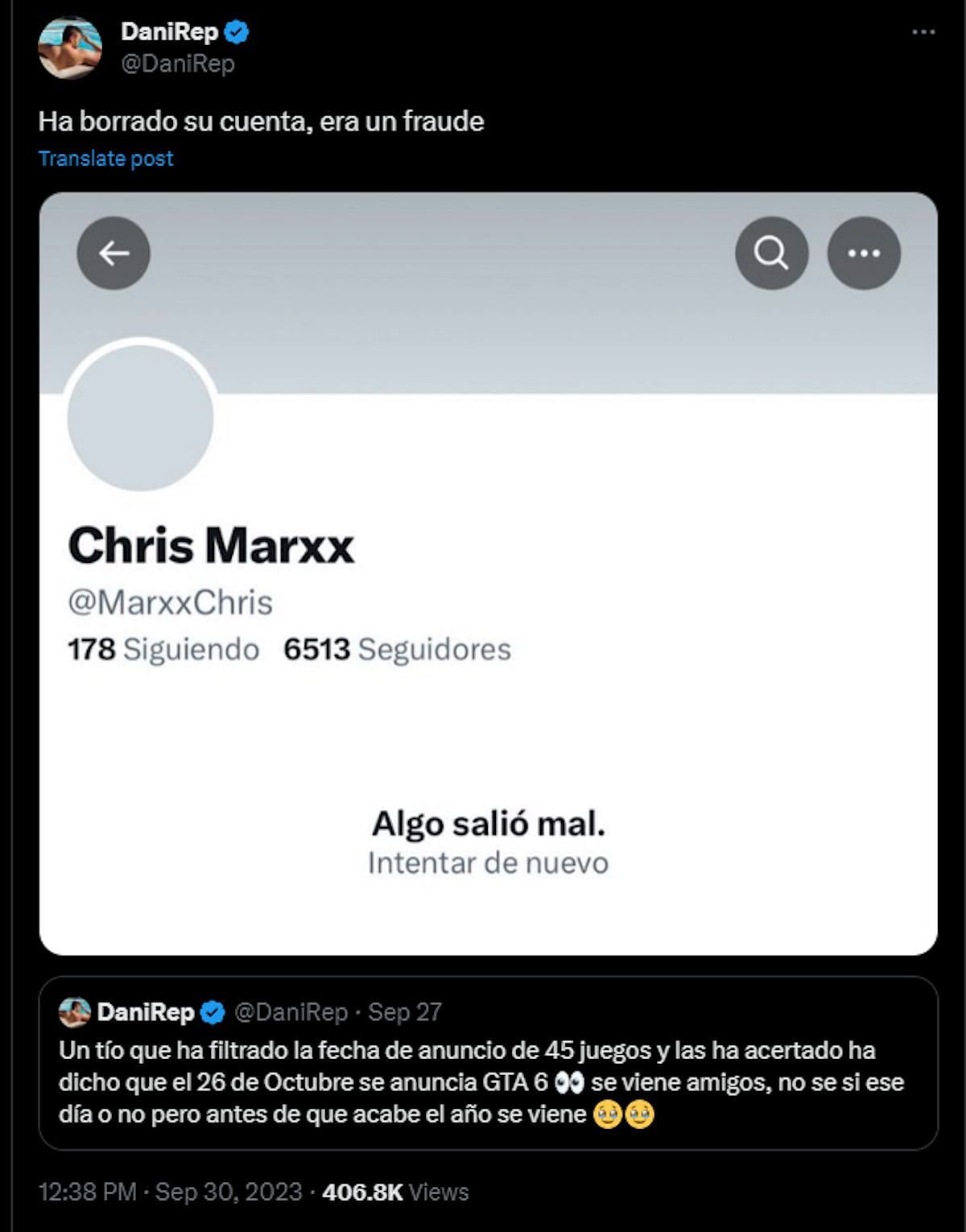 DaniRep also initially reported on the Chris Marxx stuff, which ended up being a hoax (Image via DaniRep/X)