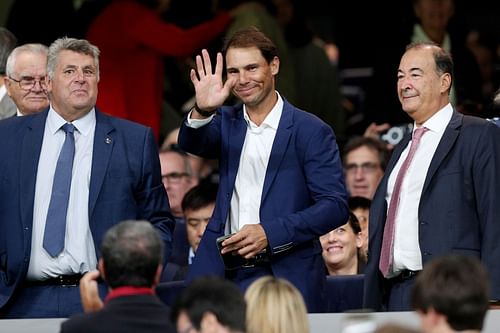 Rafael Nadal attends Real Madrid's La Liga fixture against Real Sociedad at the Santiago Bernabeu