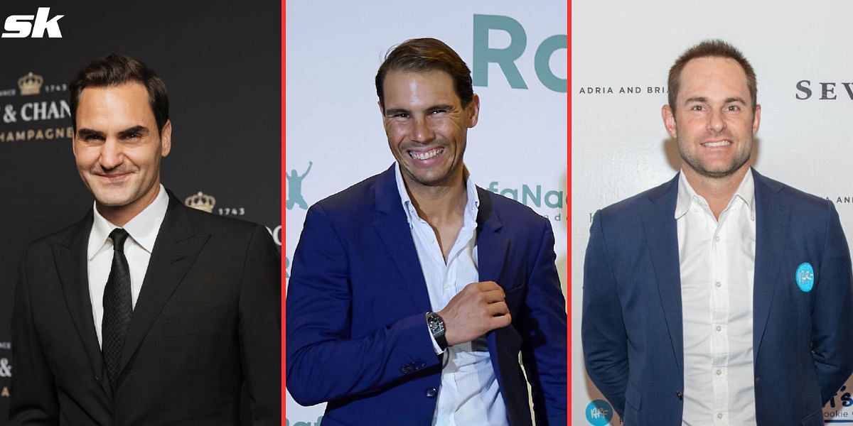 Roger Federer (L), Rafael Nadal (Centre) and Andy Roddick (R)