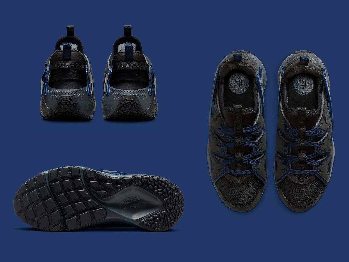 Overview of Nike Air Huarache Craft &ldquo;Obsidian/Black&rdquo; sneakers (Image via Sneaker News)