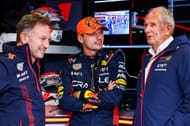 Christian Horner, Max Verstappen and Helmut Marko (L-R)