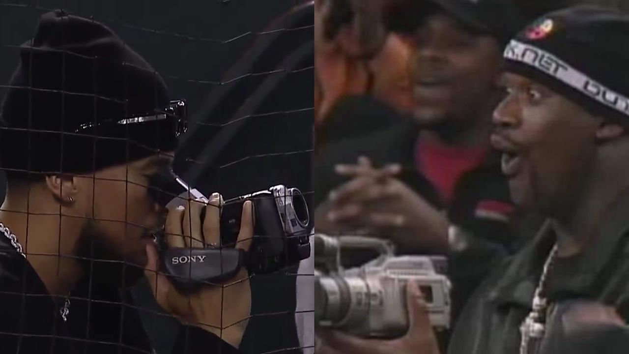 Devin Booker brings out a classic camcorder similar to Shaquille O